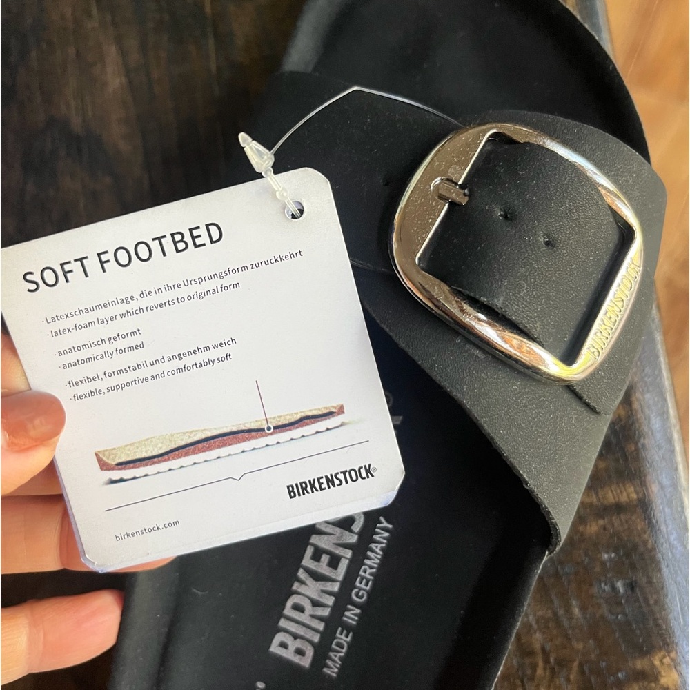 Birkenstock Black Sandals with Shiny Buckle